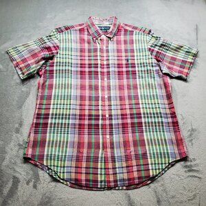 Ralph Lauren Classic Fit Button-Down Plaid Shirt Maroon Green White Men Sz L